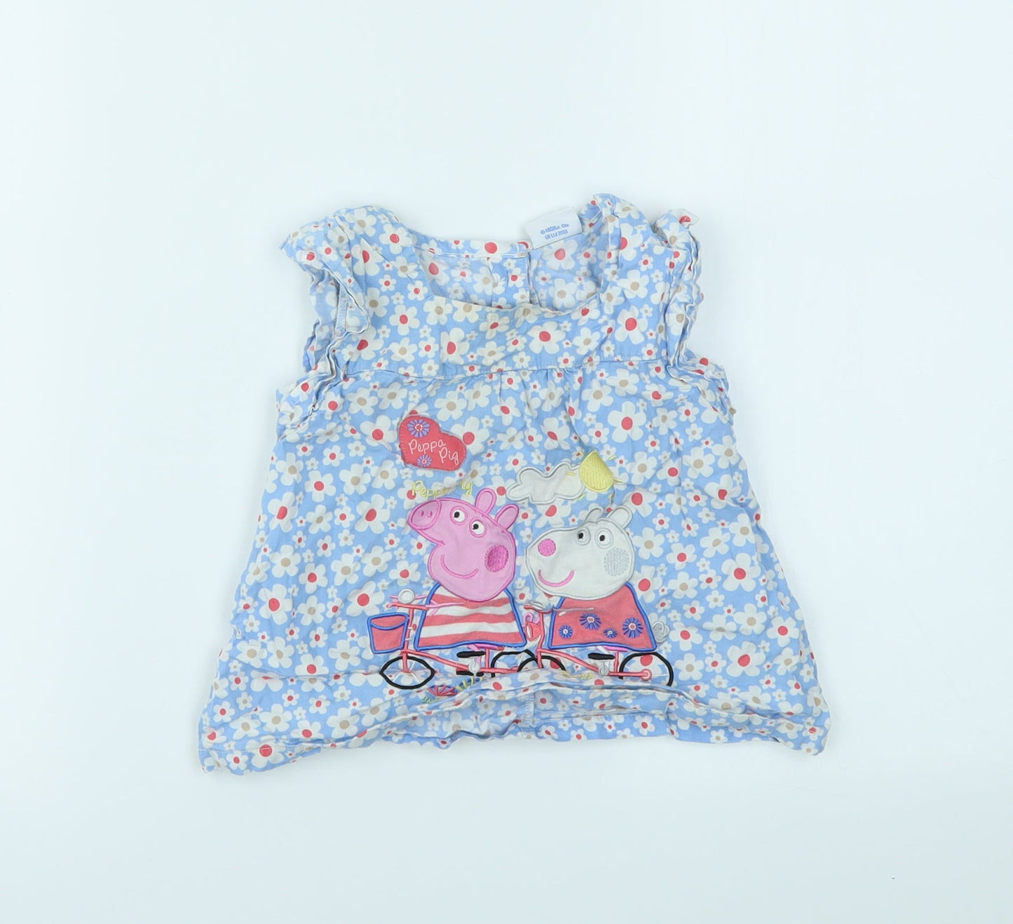 George Girls Blue Geometric  Basic T-Shirt Size 12-18 Months