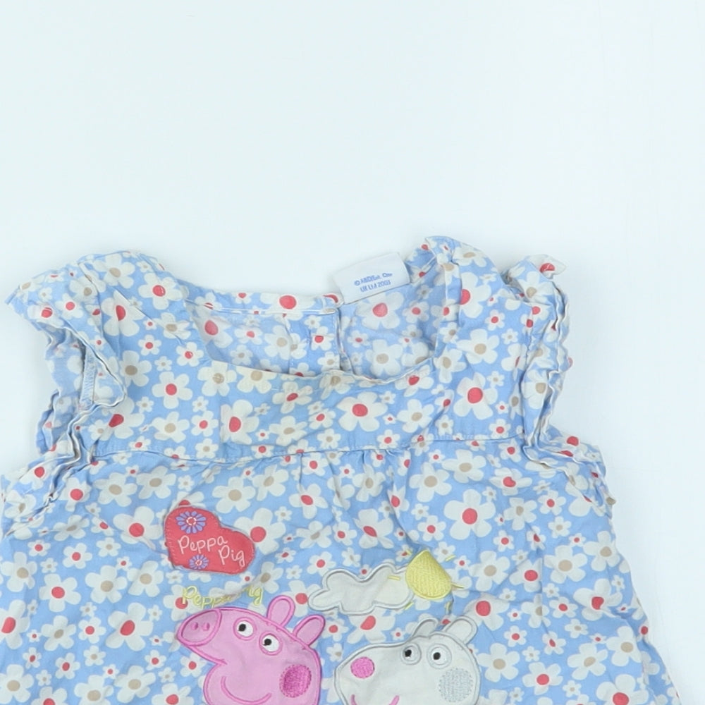 George Girls Blue Geometric  Basic T-Shirt Size 12-18 Months