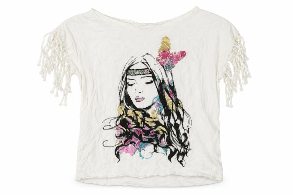 MISS EVIE Girls Silver Geometric  Basic T-Shirt Size 6-7 Years