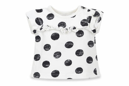 Front view of Nutmeg girls’ multicoloured spotted basic t-shirt, size 0-3, months