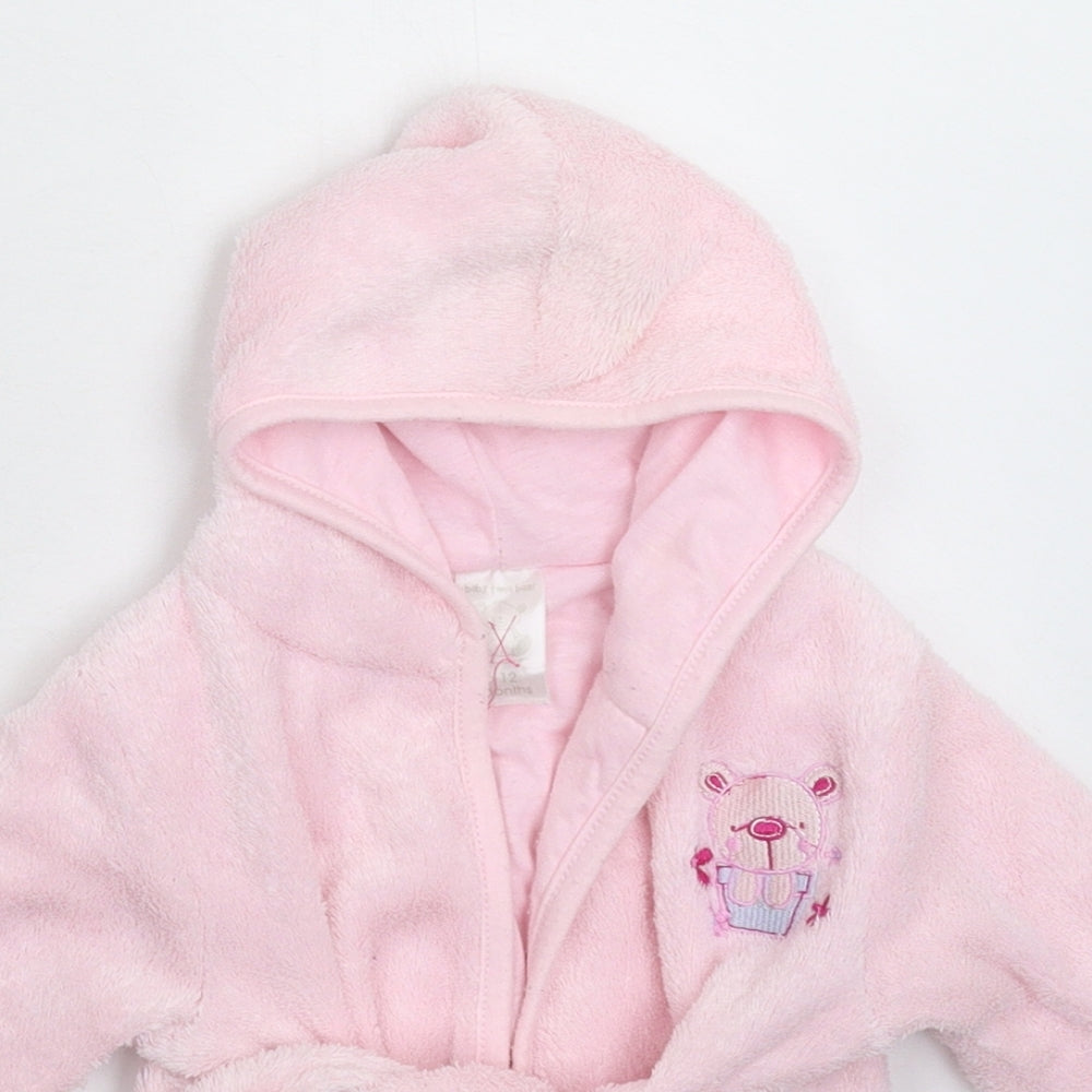 Preworn Girls Pink Solid Fleece Kimono Robe Size 9-12 Months