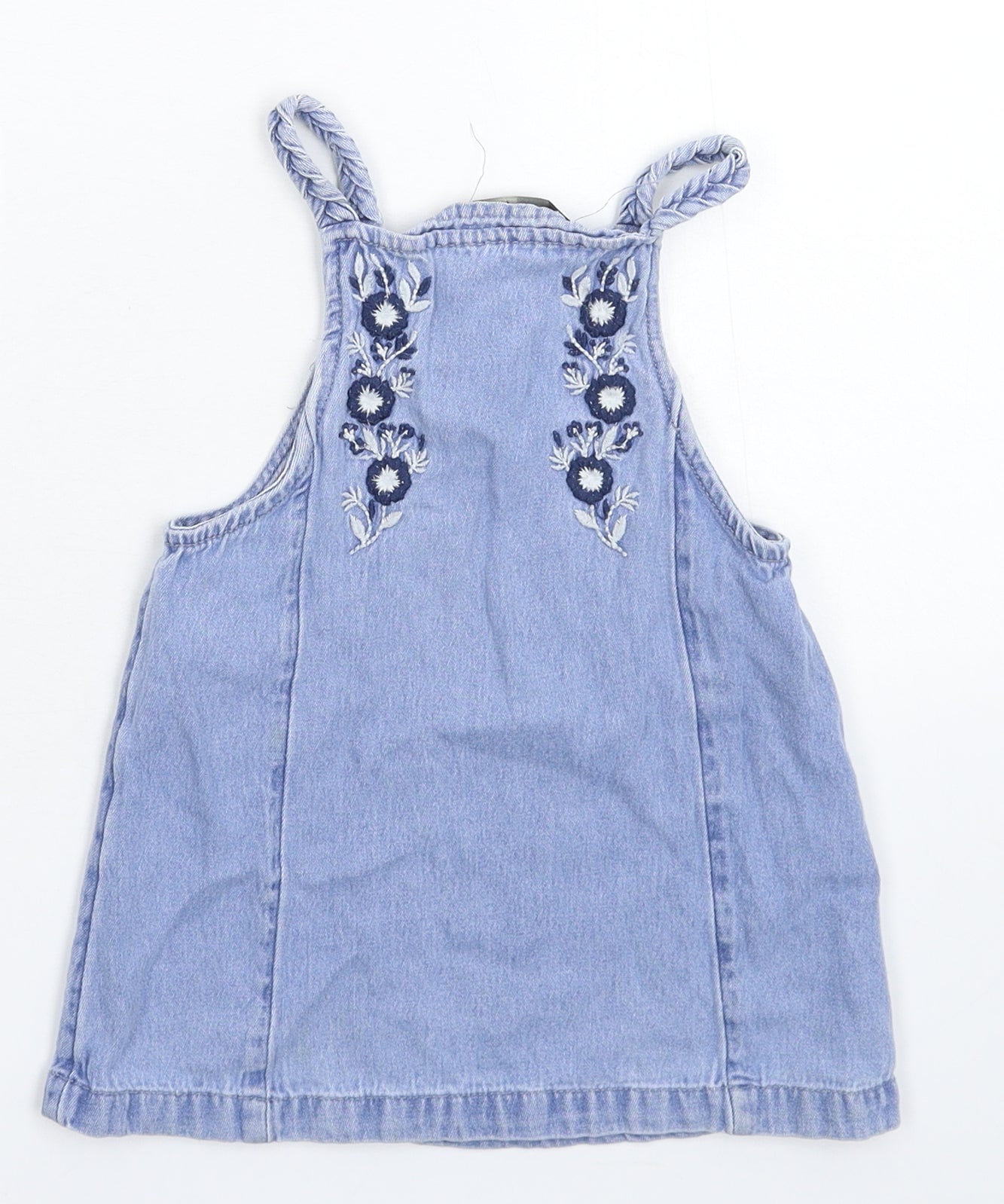 George Girls Blue Floral Denim Pinafore/Dungaree Dress  Size 12 Months