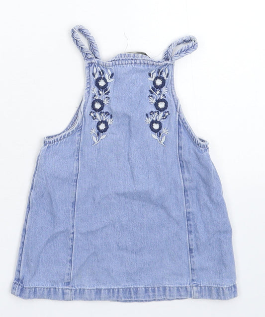 George Girls Blue Floral Denim Pinafore/Dungaree Dress  Size 12 Months