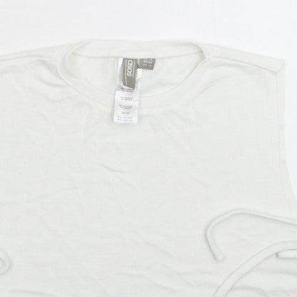 Close-up detail of ASOS women’s white basic tank, size UK 10