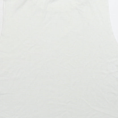 Brand and care label for ASOS women’s white basic tank, size UK 10