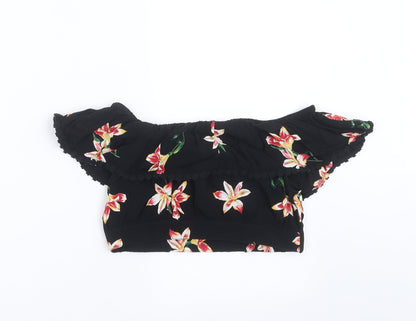Additional front view of Miss Selfridge women’s black floral cropped blouse, size UK 8