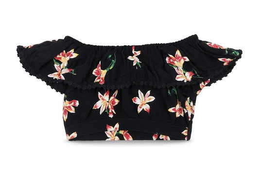 Miss Selfridge Womens Black Floral  Cropped Blouse Size 8
