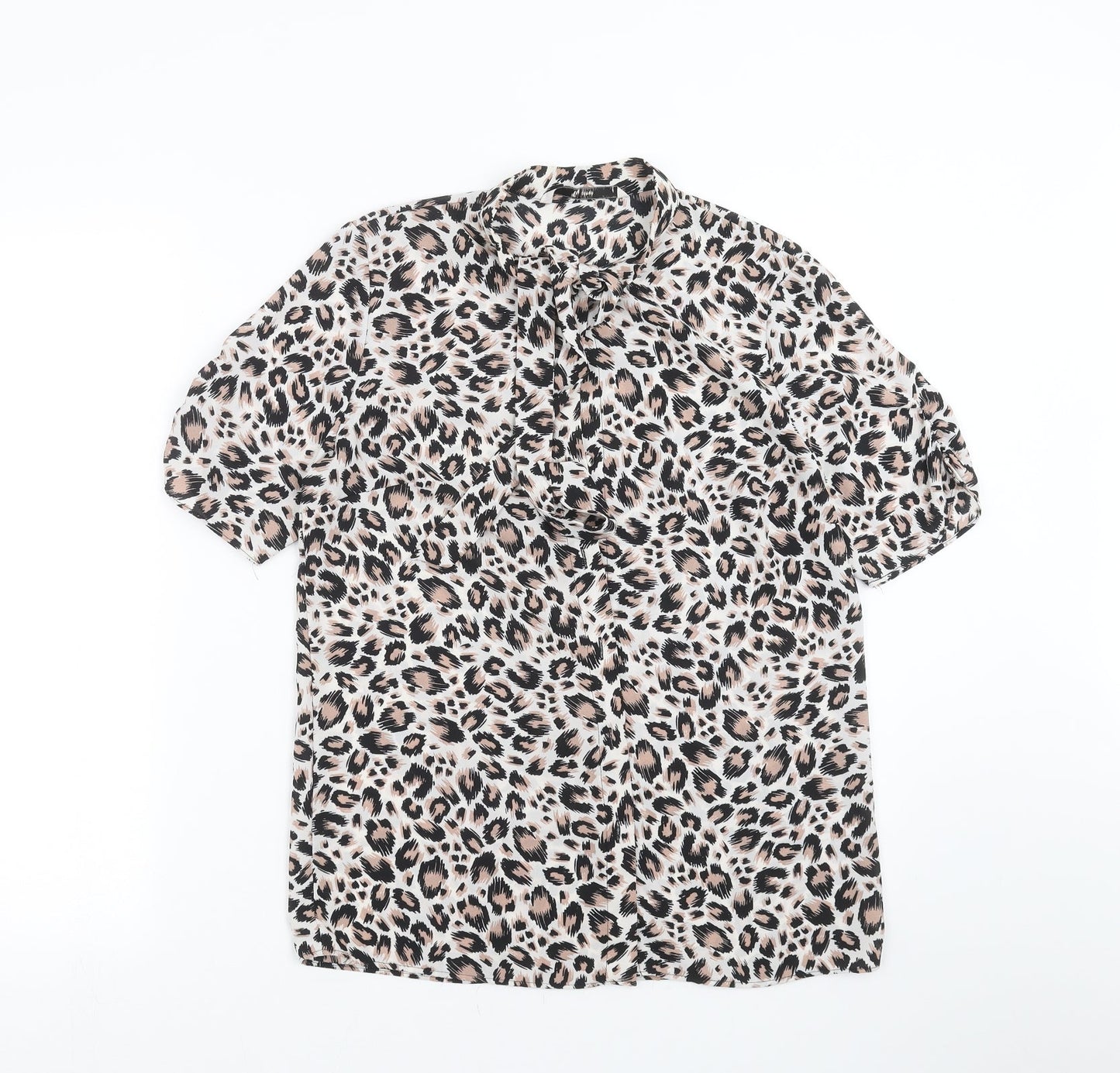 TU Womens White Animal Print  Basic Blouse Size 8