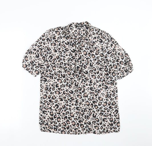 TU Womens White Animal Print  Basic Blouse Size 8