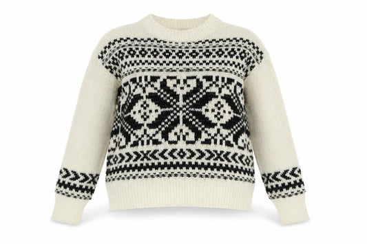 Front view of Miss Selfridge women’s white geometric jumper, size UK 4