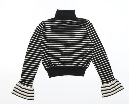 Back view of Absolutely women’s black striped basic t-shirt, size S