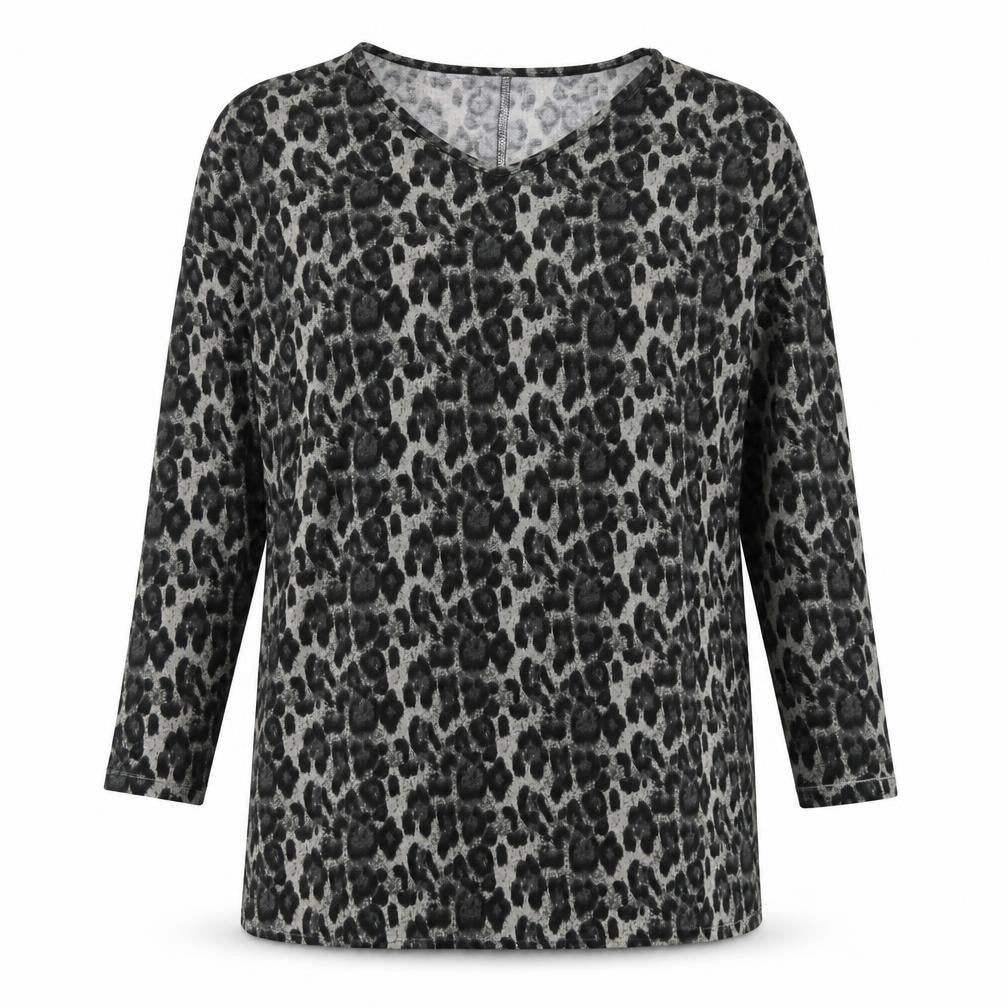 Style Dome Womens Grey Animal Print  Basic T-Shirt Size 12
