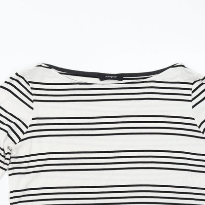 Close-up detail of Autograph women’s white striped basic blouse, size M