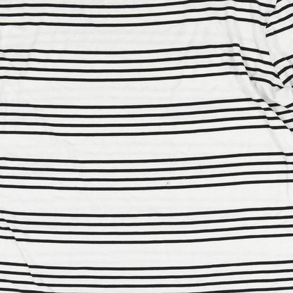 Brand and care label for Autograph women’s white striped basic blouse, size M