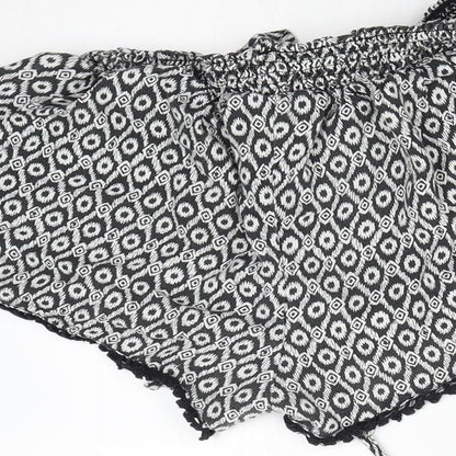 Primark Womens Black Geometric  Hot Pants Shorts Size 8