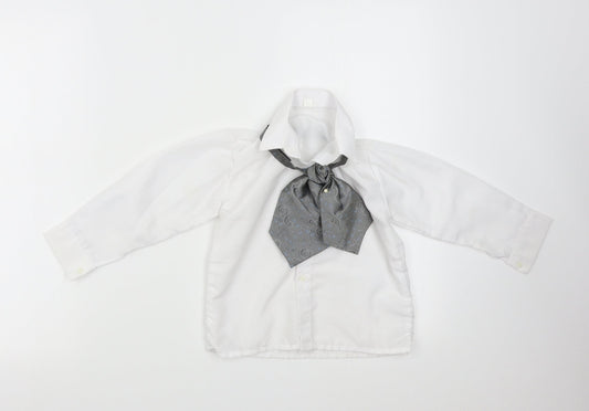 Preworn Boys White   Basic Button-Up Size 4 Years  - With Neck Tie