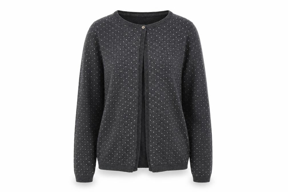 Preworn Womens Grey Polka Dot Knit Cardigan Jumper Size S