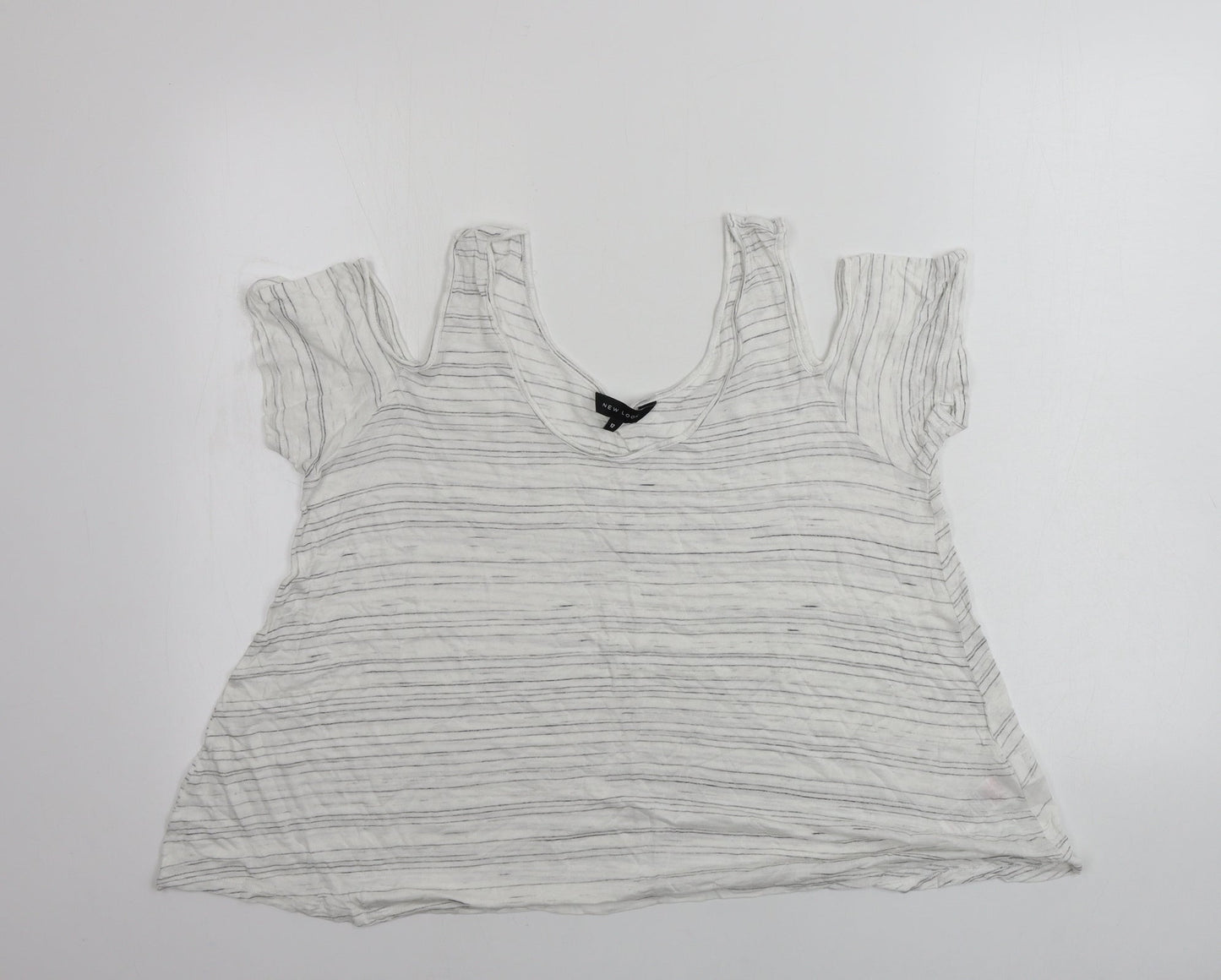 New Look  Womens White Striped  Basic T-Shirt Size 12