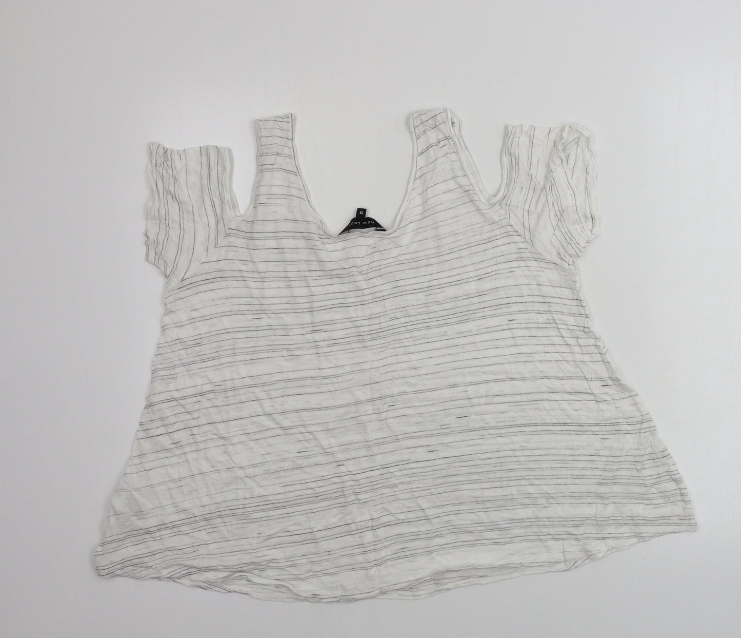 New Look  Womens White Striped  Basic T-Shirt Size 12