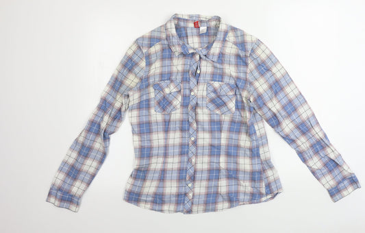 H&M  Womens Blue Check  Basic Button-Up Size 16