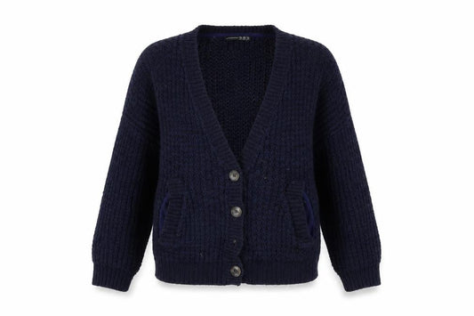 Front view of Atmosphere women’s blue cardigan jumper, size UK 10