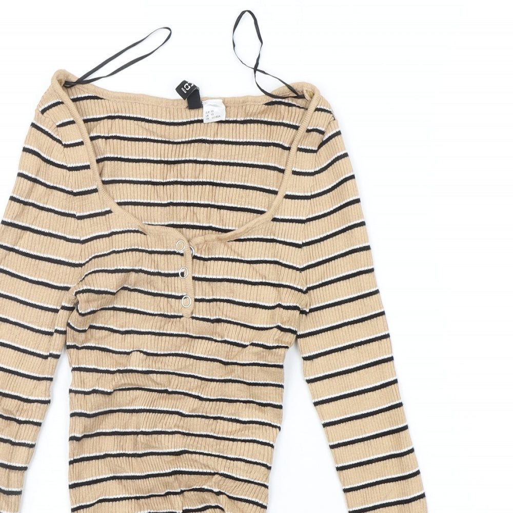 DIVDED Womens Beige Striped  Pullover Jumper Size XS
