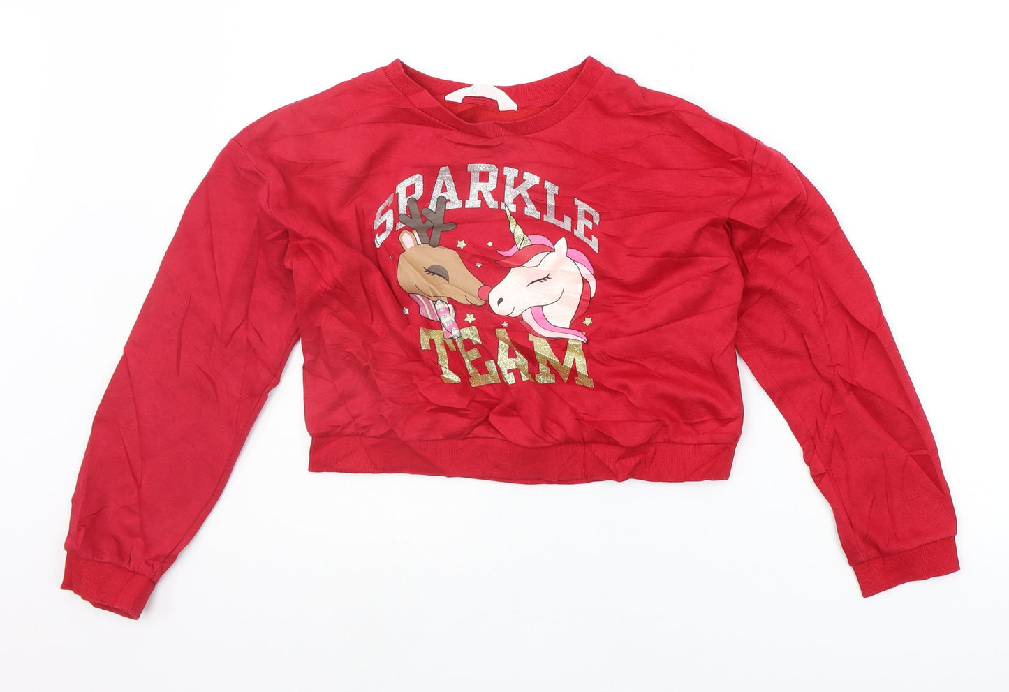 H&M Girls Red   Pullover Jumper Size 11-12 Years  - sparkle