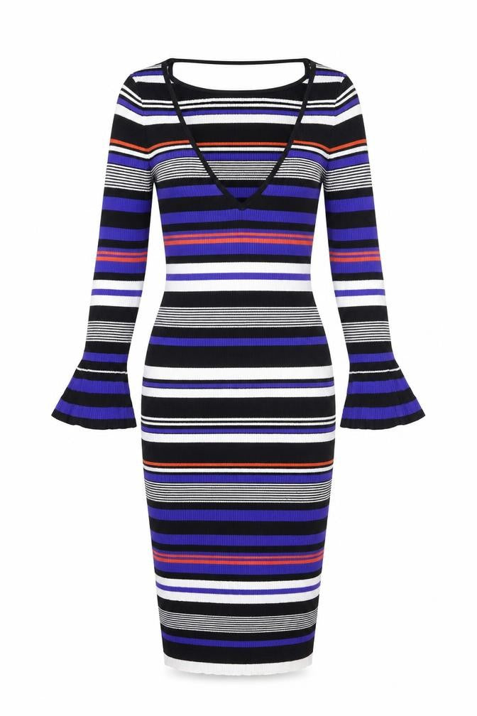 Miss Selfridge Womens Blue Striped  A-Line  Size 10