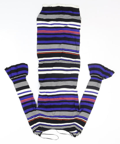 Back view of Miss Selfridge women’s blue striped a-line, size UK 10