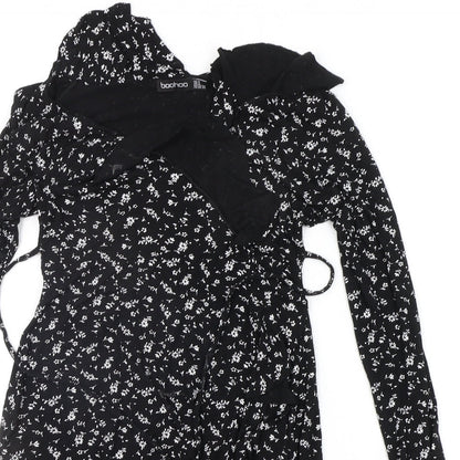 Boohoo Womens Black Floral  Basic T-Shirt Size 8