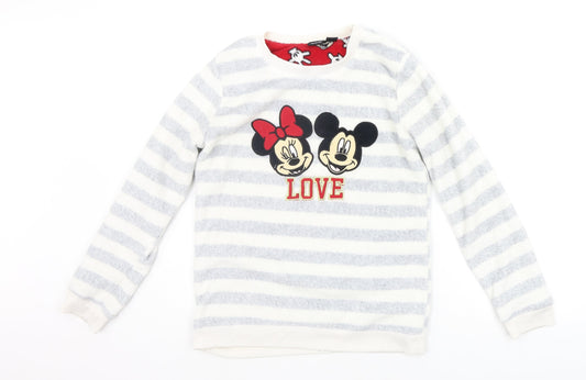 LOVE TO LOUNGE Womens Grey Striped  Top Pyjama Set Size S  - MICKEY MOUSE