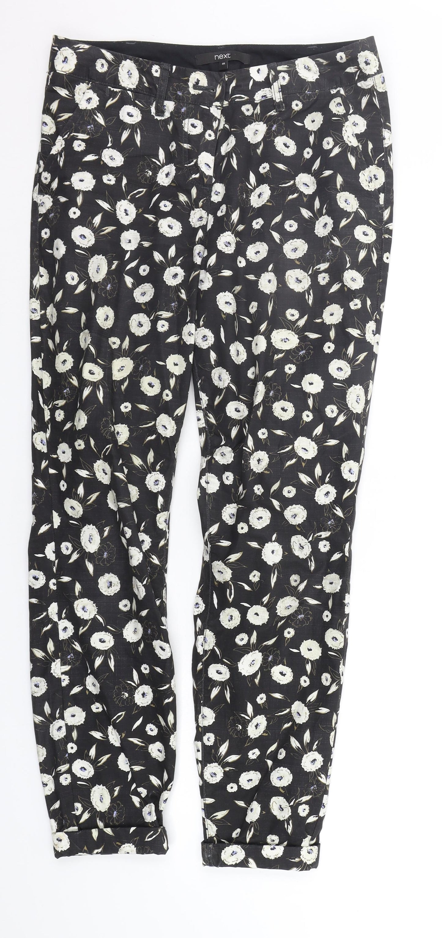 NEXT Womens Black Floral  Trousers  Size 8 L27 in