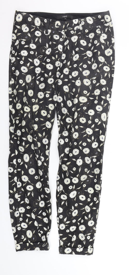 NEXT Womens Black Floral  Trousers  Size 8 L27 in