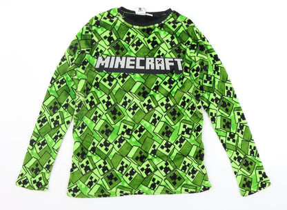Preloved Primark Girls Green Solid  Top Pyjama Top Size 13-14 Years  - MINECRAFT - Front