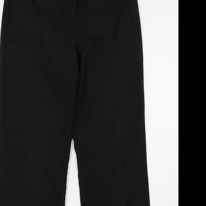Close-up detail of evie women’s black trousers, size UK 8, 32-inch leg