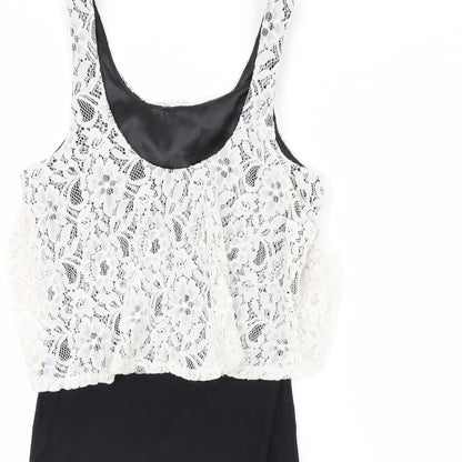 Close-up detail of Miss Selfridge women’s black mini, size UK 6