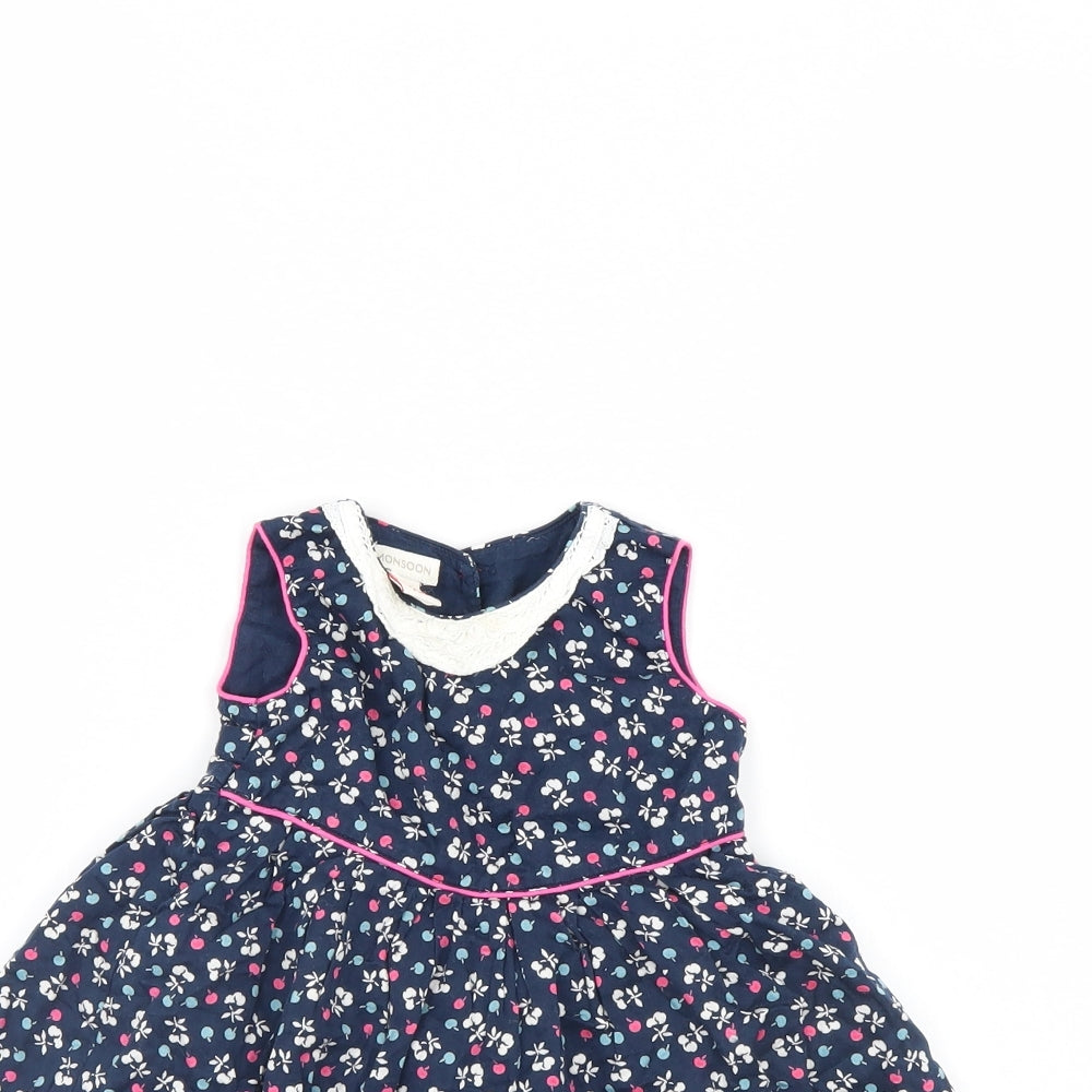 Monsoon Girls Blue Polka Dot  Fit & Flare  Size 6-9 Months