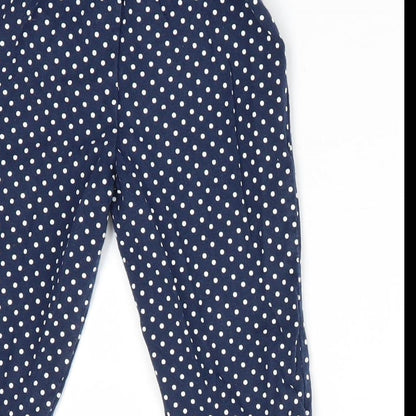 Brand and care label for BHS girls’ blue polka dot pyjama pants, size 12-18, months