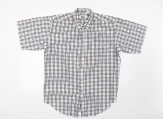Basic Editions Mens Beige Check   Button-Up Size L