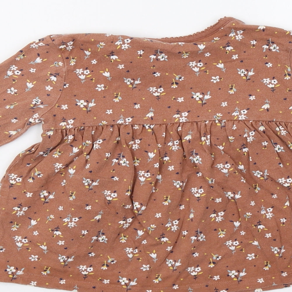 George Girls Brown Floral  Basic T-Shirt Size 3-4 Years