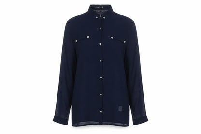 Front view of Atmosphere women’s blue basic button-up, size UK 8