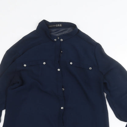 Close-up detail of Atmosphere women’s blue basic button-up, size UK 8