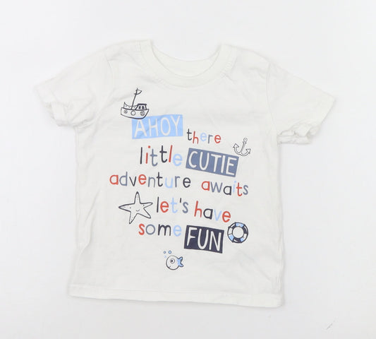 George Baby White   Basic T-Shirt Size 9-12 Months  - Ships, Sea, Adventure
