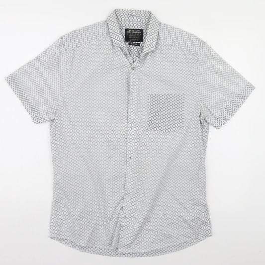 Burton Mens White Geometric   Button-Up Size M