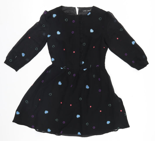 Love Label Womens Black Geometric  A-Line  Size 8  - Hearts