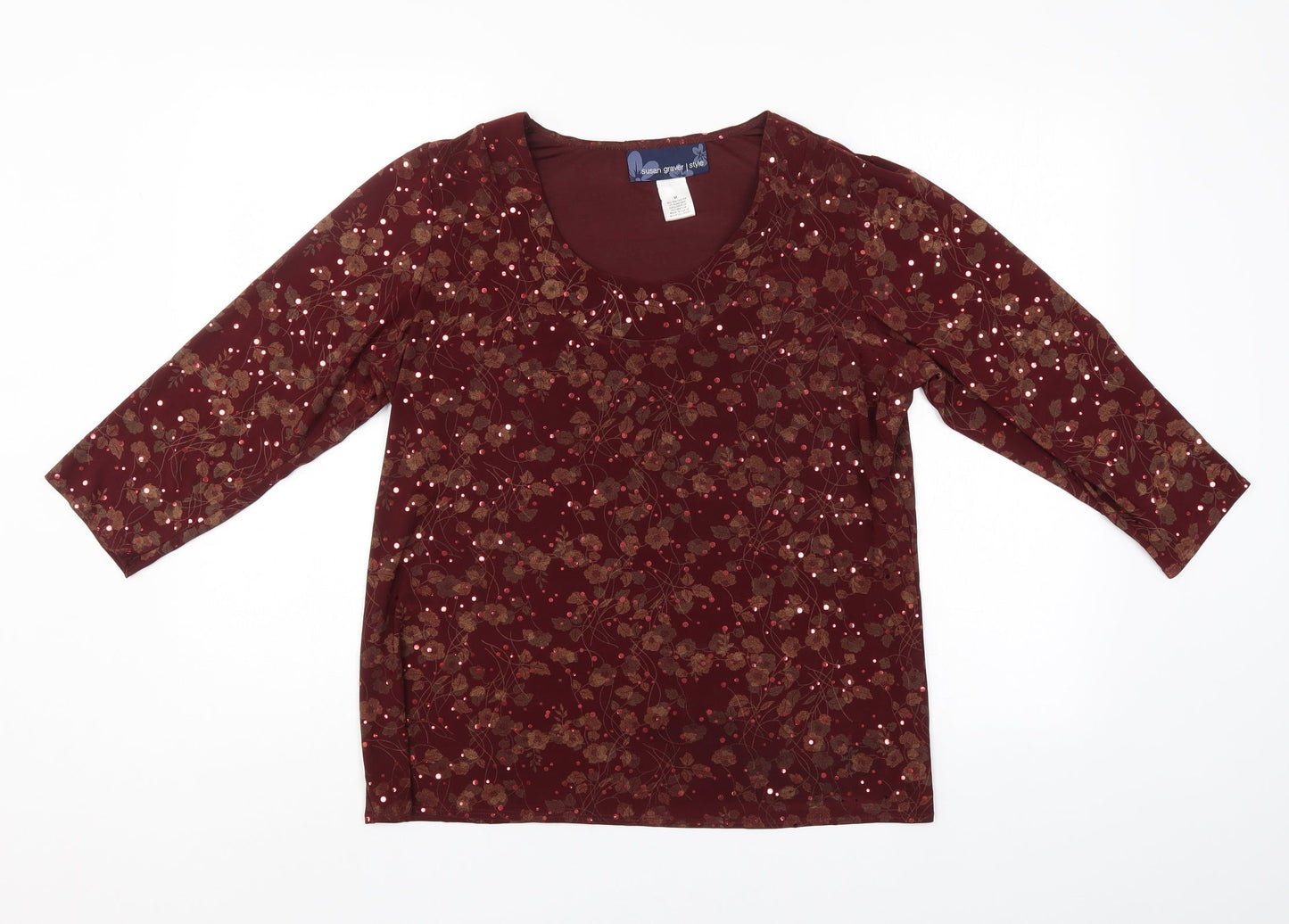 Susan Graver Womens Red Floral  Basic  Size M