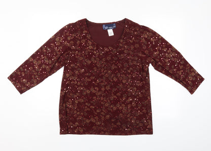 Susan Graver Womens Red Floral  Basic  Size M