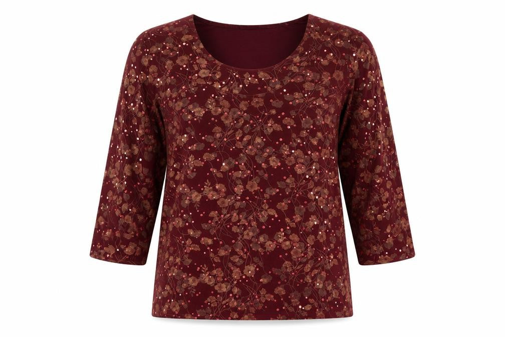 Susan Graver Womens Red Floral  Basic  Size M