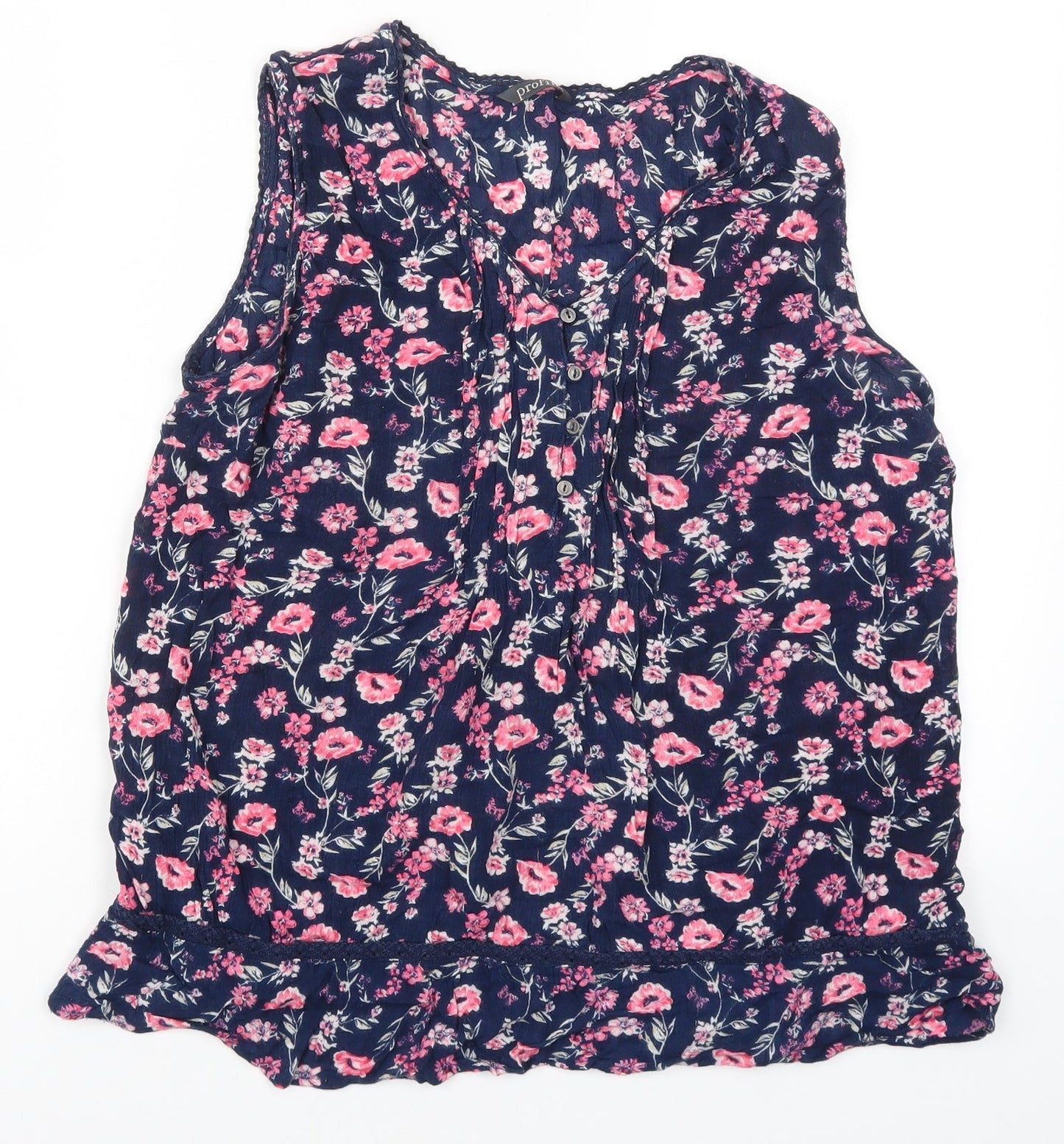 BHS Womens Blue Floral  Basic Tank Size 12  - Pink Flowers