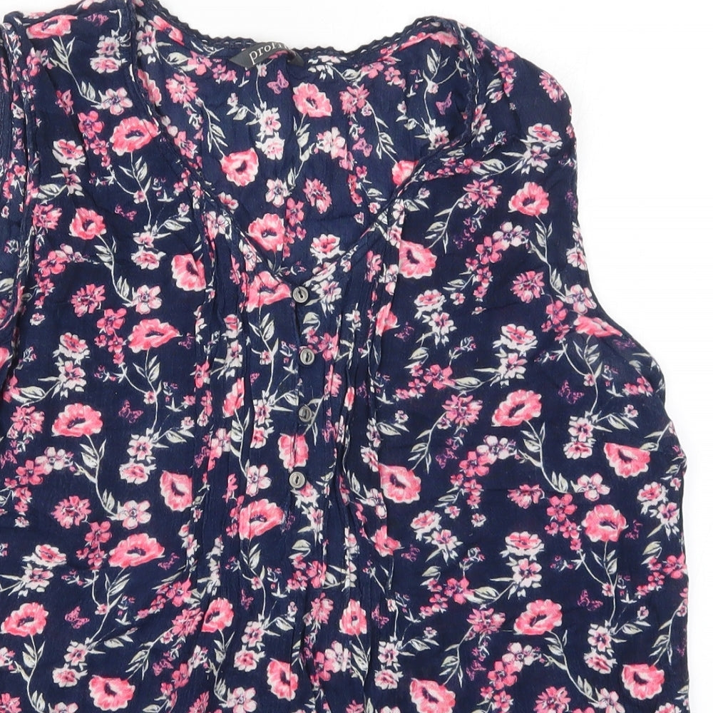 BHS Womens Blue Floral  Basic Tank Size 12  - Pink Flowers